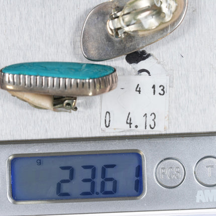 Large Vintage Navajo sterling turquoise clip on earrings - Estate Fresh Austin