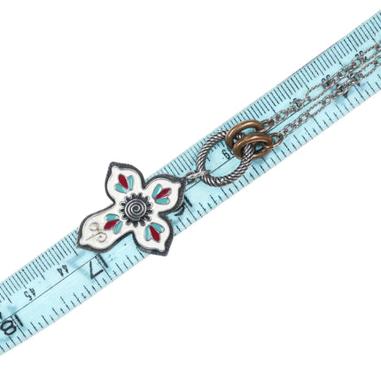Retired James Avery Enamel Cruz De La Flor Cross pendant 30" necklace sterling - Estate Fresh Austin
