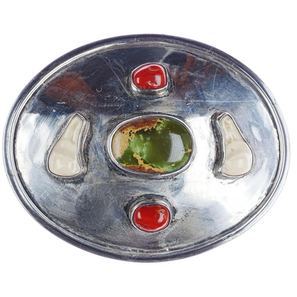 Huge Sterling silver high grade turquoise, coral, fossil belt buckle - Estate Fresh Austin