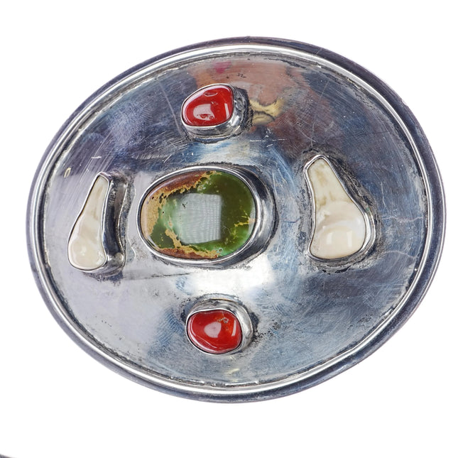 Huge Sterling silver high grade turquoise, coral, fossil belt buckle - Estate Fresh Austin