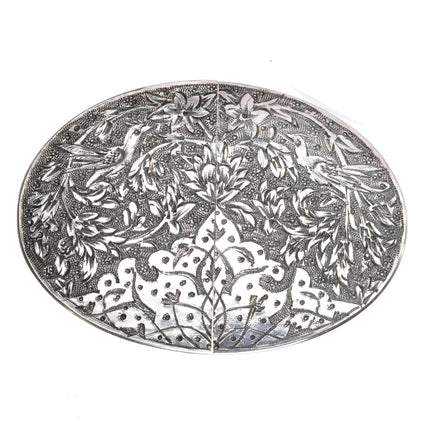 Antique Hand engraved sterling silver 2 part belt buckle - Estate Fresh Austin