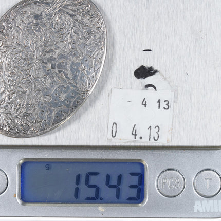 Antique Hand engraved sterling silver 2 part belt buckle - Estate Fresh Austin