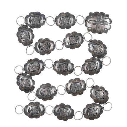 c1940's Navajo Fred Harvey sterling silver link concho belt hand stamped - Estate Fresh Austin
