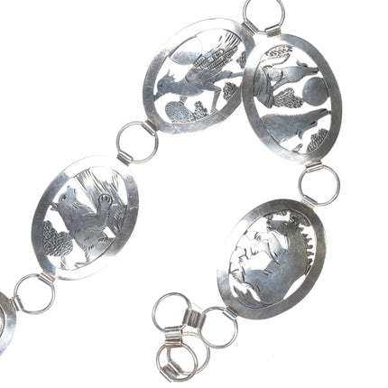 Floyd Becenti Navajo sterling silver hand engraved animals link concho belt - Estate Fresh Austin