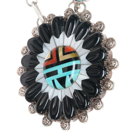Andrew Dewa Zuni sterling silver carved inlaid Sunface necklace - Estate Fresh Austin