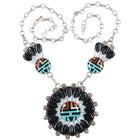 Andrew Dewa Zuni sterling silver carved inlaid Sunface necklace - Estate Fresh Austin