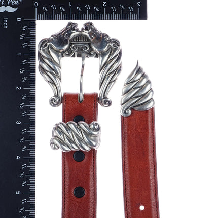 1993 Kokopelli Designs Sterling silver Horses Equestrian Ranger belt buckle set - Estate Fresh Austin