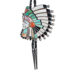 Huge c1960 c-31 Ralph Quam Zuni Indian Chief w/Headdress sterling inlay bolo tie - Estate Fresh Austin