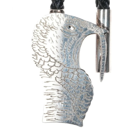 Dale Edaakie Zuni Sterling silver carved inlay wild turkey bolo tie - Estate Fresh Austin