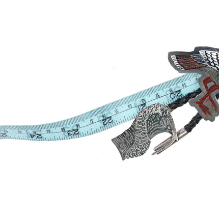 Dale Edaakie Zuni Sterling silver carved inlay wild turkey bolo tie - Estate Fresh Austin