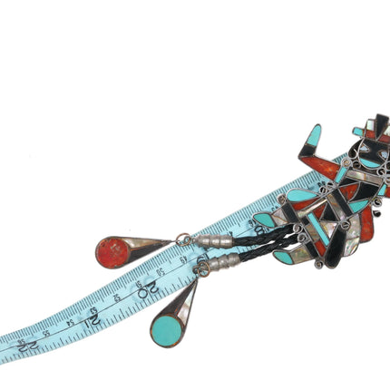 c1970 Zuni Sterling silver Multi-stone channel inlay Rainbow Man bolo tie - Estate Fresh Austin