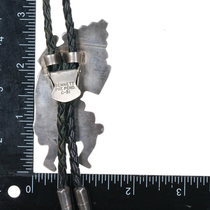 c1960 c-31 Zuni Rainbow Man Inlay intricately stamped sterling silver bolo tie - Estate Fresh Austin