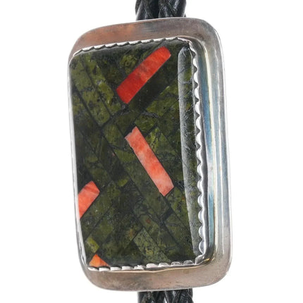 Southwestern Santo Domingo inlay turquoise/spiny oyster sterling silver bolo tie - Estate Fresh Austin