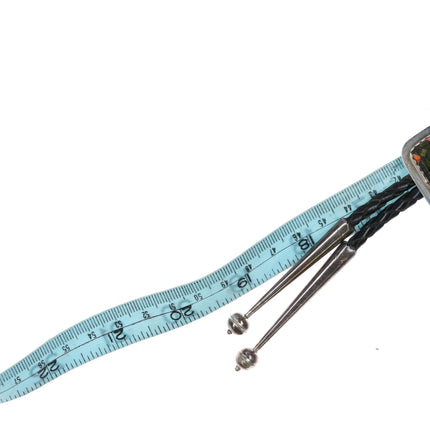 Southwestern Santo Domingo inlay turquoise/spiny oyster sterling silver bolo tie - Estate Fresh Austin