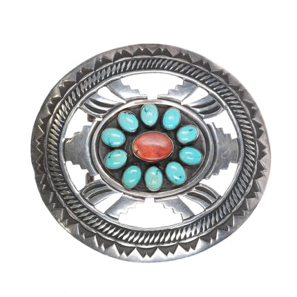Vintage Sterling silver Navajo turquoise and spiny oyster 1.5" Belt buckle - Estate Fresh Austin