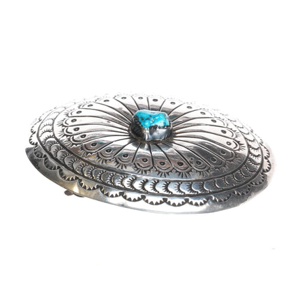 MJ Navajo sterling silver and turquoise heavily stamped belt buckle - Estate Fresh Austin
