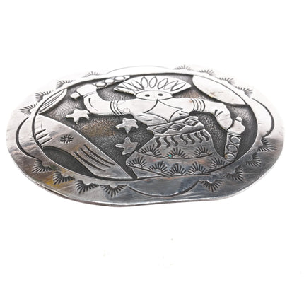 Floyd Becenti Navajo sterling silver carved Kachina overlay belt buckle - Estate Fresh Austin