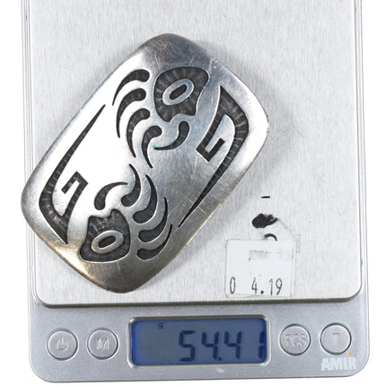 Bernard Dawahoya Hopi Sterling silver belt buckle bear claw overlay design - Estate Fresh Austin
