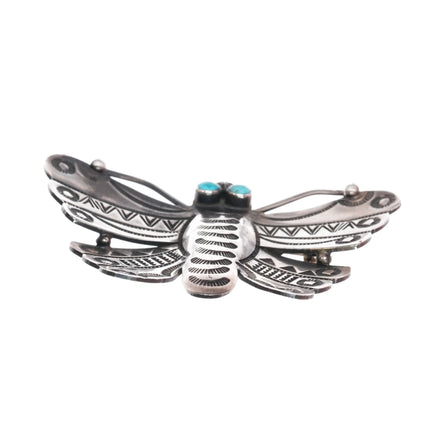 Federico Jimenez heavily stamped sterling silver turquoise eyes butterfly pin - Estate Fresh Austin