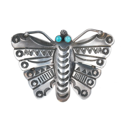Federico Jimenez heavily stamped sterling silver turquoise eyes butterfly pin - Estate Fresh Austin