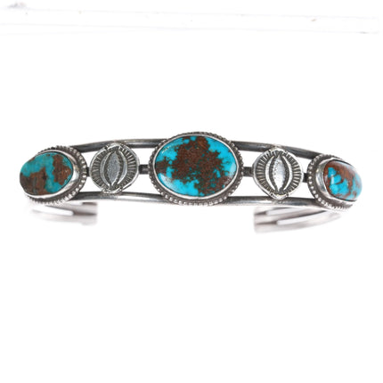 7" 30's-40's Navajo sterling silver Royston Turquoise 3 stone cuff bracelet - Estate Fresh Austin