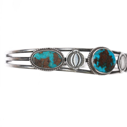 7" 30's-40's Navajo sterling silver Royston Turquoise 3 stone cuff bracelet - Estate Fresh Austin