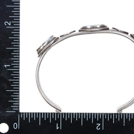 7" 30's-40's Navajo sterling silver Royston Turquoise 3 stone cuff bracelet - Estate Fresh Austin