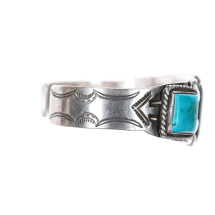 7" 30's-40's Navajo sterling silver Blue Gem Turquoise 3 stone cuff bracelet - Estate Fresh Austin
