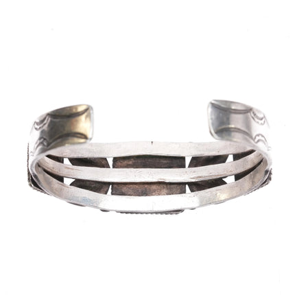 7" 30's-40's Navajo sterling silver Blue Gem Turquoise 3 stone cuff bracelet - Estate Fresh Austin