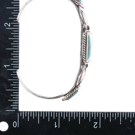 7" 30's-40's Navajo sterling silver Blue Gem Turquoise 3 stone cuff bracelet - Estate Fresh Austin