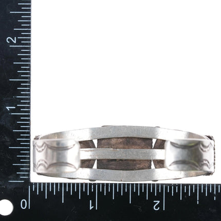 7" 30's-40's Navajo sterling silver Blue Gem Turquoise 3 stone cuff bracelet - Estate Fresh Austin