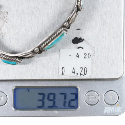 7" 30's-40's Navajo sterling silver Blue Gem Turquoise 3 stone cuff bracelet - Estate Fresh Austin