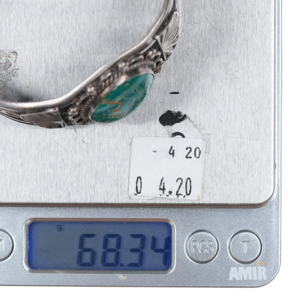 7" 30's-40's Navajo sterling silver green turquoise wide band cuff bracelet - Estate Fresh Austin