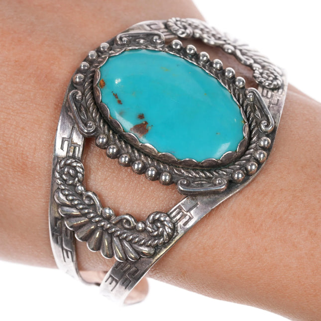 6.65" c1950 Maisels Sterling silver and turquoise southwestern cuff bracelet - Estate Fresh Austin
