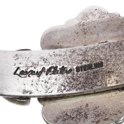 6.75" Leonard Platero Navajo sterling and turquoise cluster cuff bracelet - Estate Fresh Austin