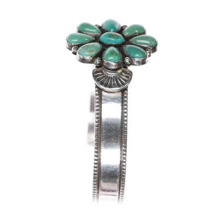 6.75" Leonard Platero Navajo sterling and turquoise cluster cuff bracelet - Estate Fresh Austin