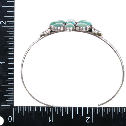6.75" Leonard Platero Navajo sterling and turquoise cluster cuff bracelet - Estate Fresh Austin