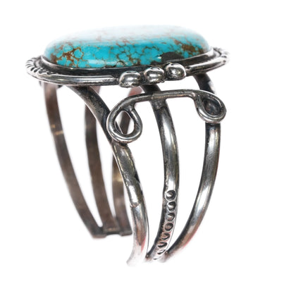 6.75" Vintage Navajo silver cuff bracelet w/large turquoise - Estate Fresh Austin