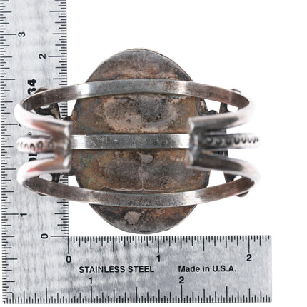 6.75" Vintage Navajo silver cuff bracelet w/large turquoise - Estate Fresh Austin