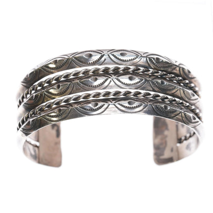 6.5" Vintage Navajo silver triple carinated twisted wire stamped cuff bracelet - Estate Fresh Austin