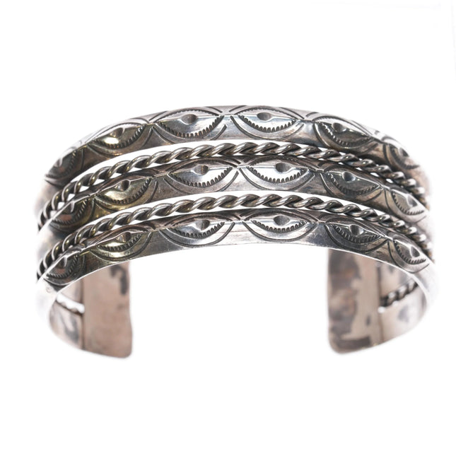 6.5" Vintage Navajo silver triple carinated twisted wire stamped cuff bracelet - Estate Fresh Austin