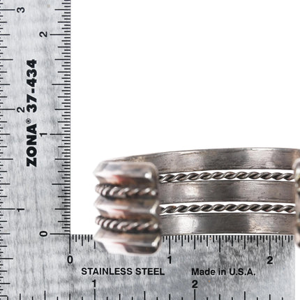 6.5" Vintage Navajo silver triple carinated twisted wire stamped cuff bracelet - Estate Fresh Austin