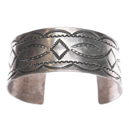 6.5" 30's-40's Navajo silver nicely stamped cuff bracelet - Estate Fresh Austin