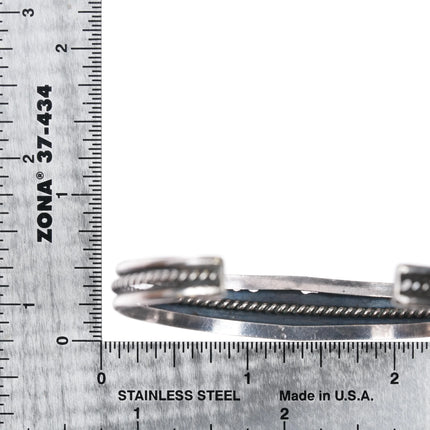 6.5" c1950's Bisbee Turquoise Navajo silver row cuff bracelet - Estate Fresh Austin