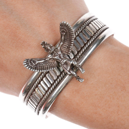 6.25" Vintage Tahe Navajo sterling eagle dancer cuff bracelet - Estate Fresh Austin