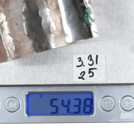 7.25" Vintage E Navajo silver chip inlay wide band cuff bracelet - Estate Fresh Austin