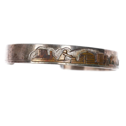 6.5" Kahe Navajo sterling overlay copper alloy storyteller cuff bracelet - Estate Fresh Austin