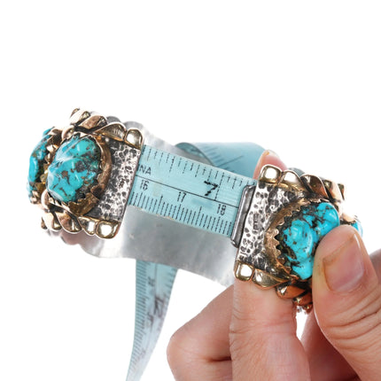 7.2" 14k/Sterling Robert and Bernice Leekya watch cuff bracelet carved turquoise - Estate Fresh Austin