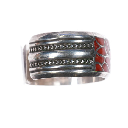 6.2" Alice Leekya Homer Zuni sterling silver coral fishscale inlay cuff bracelet - Estate Fresh Austin