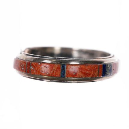 6.35" Navajo sterling silver Sponge coral Lapis channel inlay cuff bracelet - Estate Fresh Austin